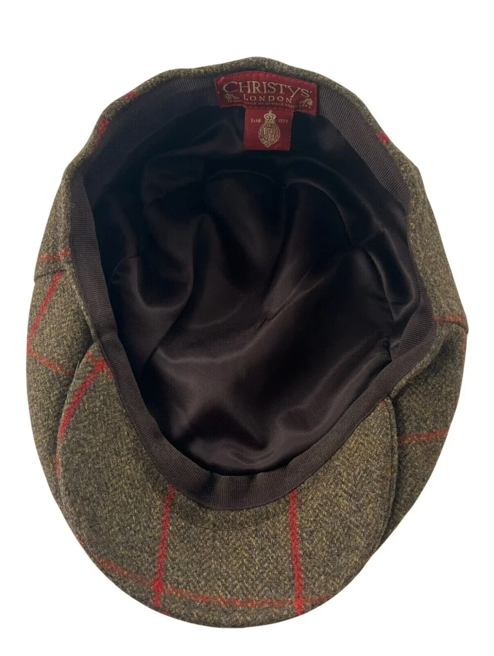 Christys' London Green Herringbone Tweed w/ Windowpane Flat Cap Large